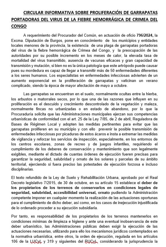 CIRCULAR INFORMATIVA SOBRE PROLIFERACIÓN DE GARRAPATAS PORTADORAS DEL VIRUS DE LA FIEBRE HEMORRÁGICA DE CRIMEA DEL CONGO